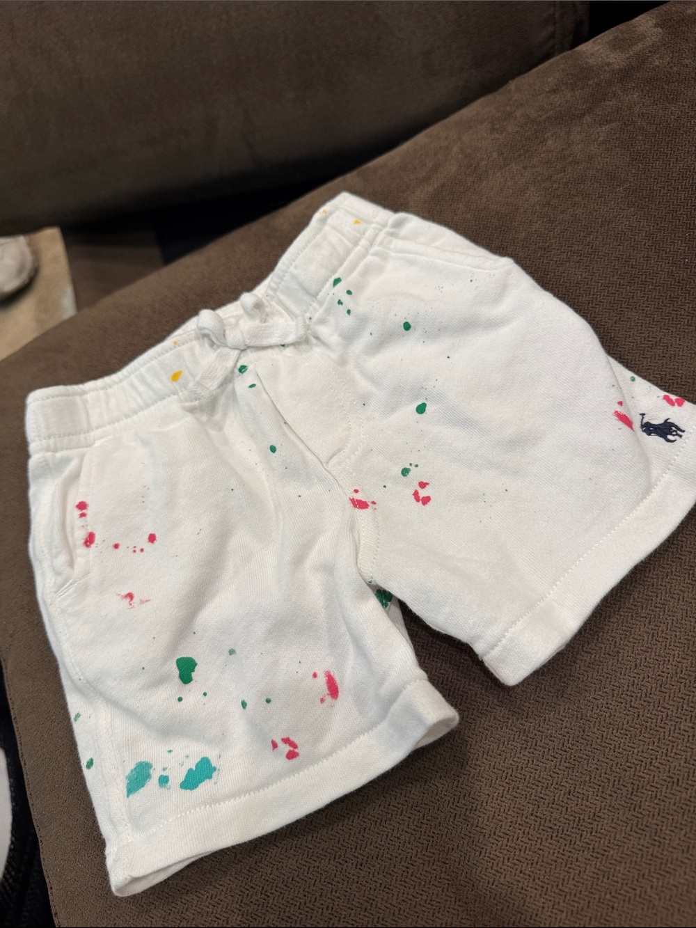 Ralph Lauren White Cotton Shorts with Pink & Green Paint Splatter
